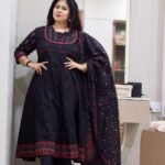 yusee naaz – black & maroon cotton anarkali suit for women