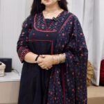yusee naaz – black & maroon cotton anarkali suit for women