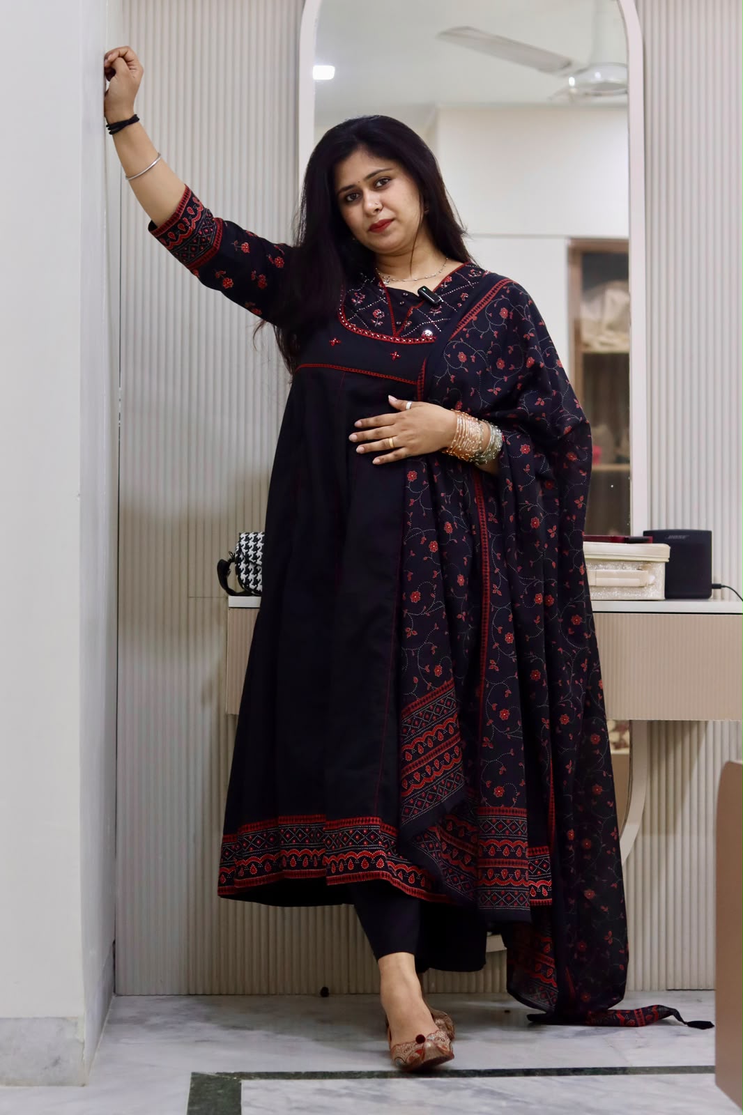 yusee naaz – black & maroon cotton anarkali suit for women yusee naaz – black & maroon cotton anarkali suit for women