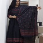 yusee naaz – black & maroon cotton anarkali suit for women