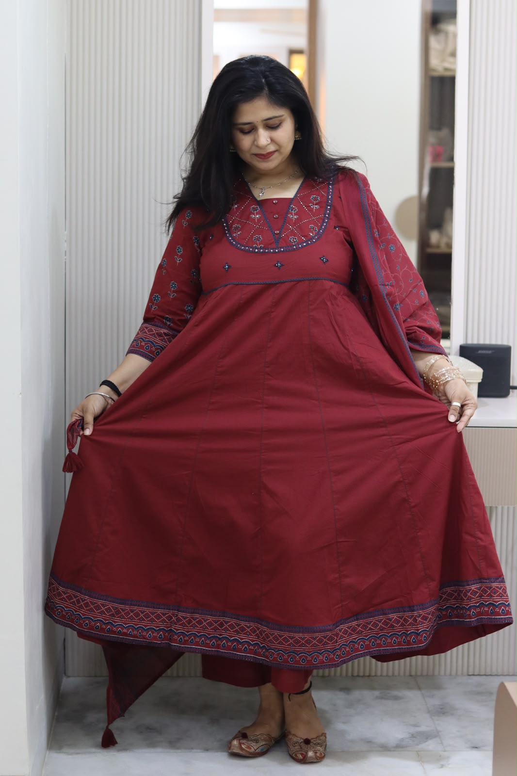 yusee naaz – black & maroon cotton anarkali suit for women yusee naaz – black & maroon cotton anarkali suit for women
