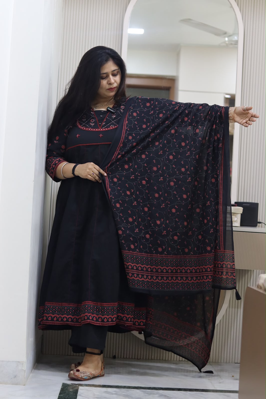 yusee naaz – black & maroon cotton anarkali suit for women yusee naaz – black & maroon cotton anarkali suit for women