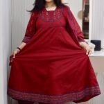 yusee naaz – black & maroon cotton anarkali suit for women