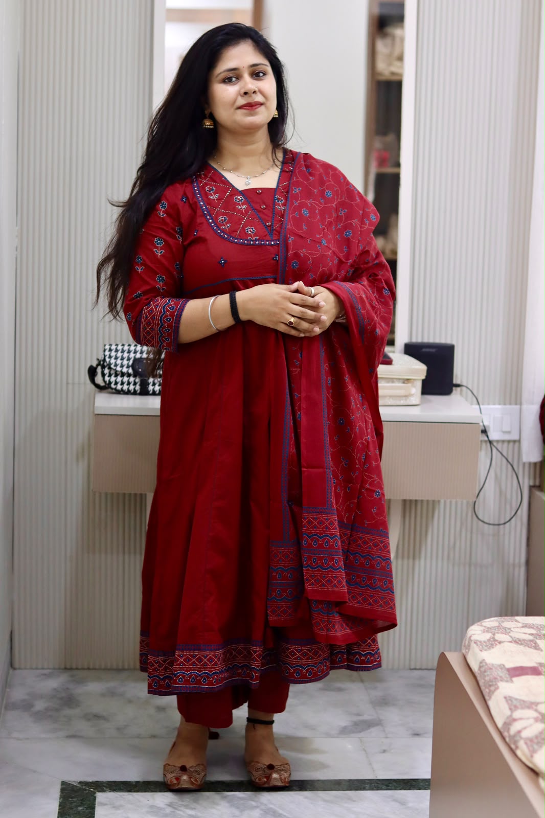 yusee naaz – black & maroon cotton anarkali suit for women yusee naaz – black & maroon cotton anarkali suit for women