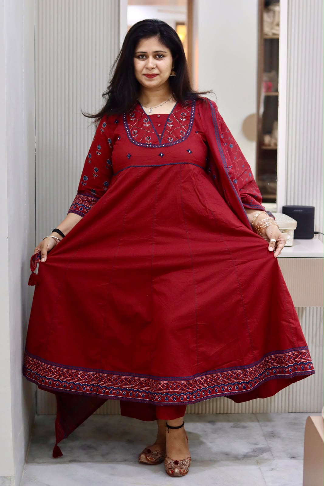 yusee naaz – black & maroon cotton anarkali suit for women yusee naaz – black & maroon cotton anarkali suit for women
