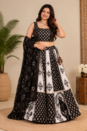 Black & White Cotton Ghagra Choli – Garba Night Special