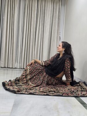Ajrakh Print Ghagra Choli — Black & Green