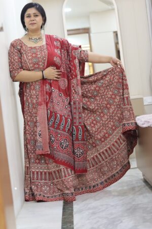 Rust Ajrakh Mirror Work Ghagra Choli