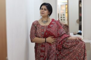 Rust Ajrakh Mirror Work Ghagra Choli
